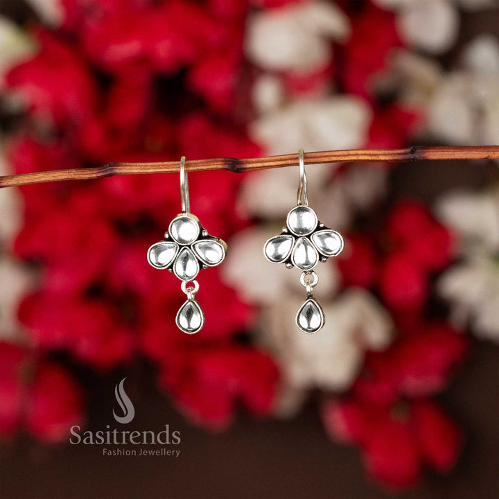Versatile Floral Oxidised Earrings with Waterdrop Accent - Sasitrends