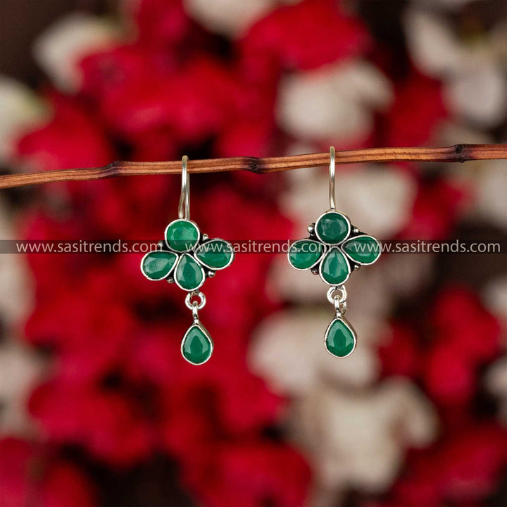 Green Petal Flower Design Stone Hanging Fish Hook Earrings Sasitrends Online Shopping