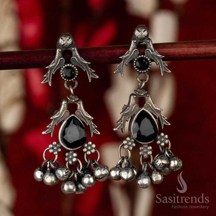 Latest Black Oxidised Silver Look Alike Bird Motif Earrings Sasitrends Online Shopping