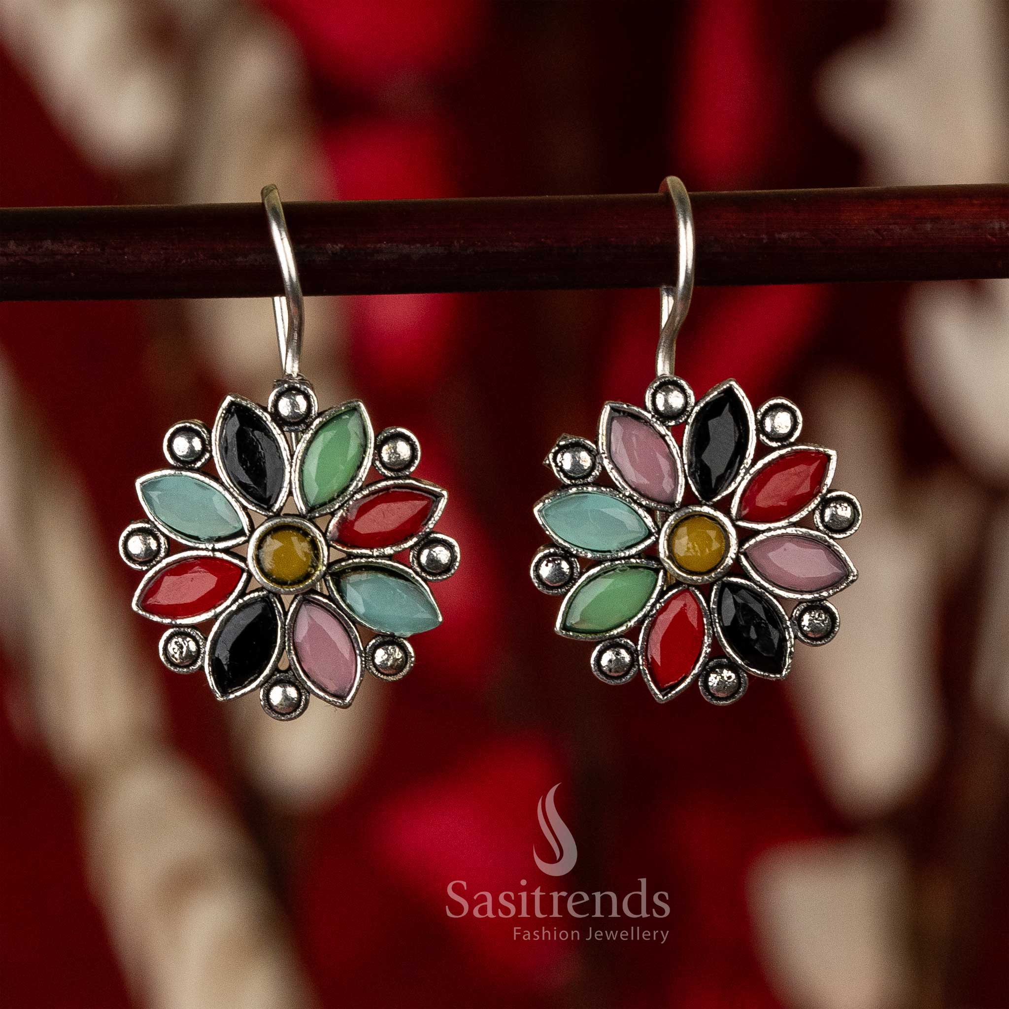 Latest Oxidised Blue Gemstones Earrings Online Shopping