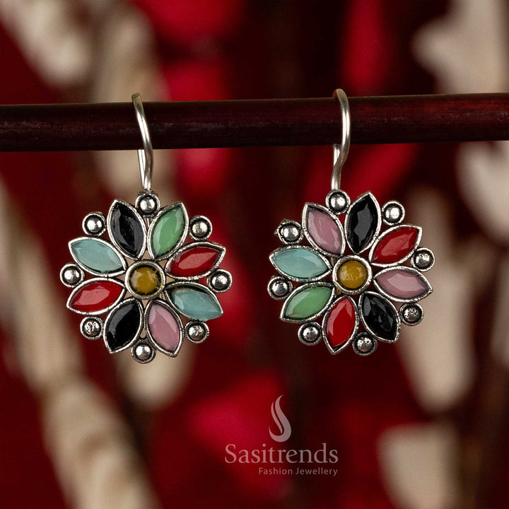 Latest Oxidised Blue Gemstones Earrings Online Shopping