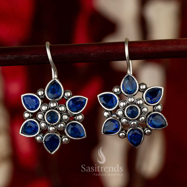 Oxidised Blue Stone Stud Floral Designer Sasitrends Online Shopping