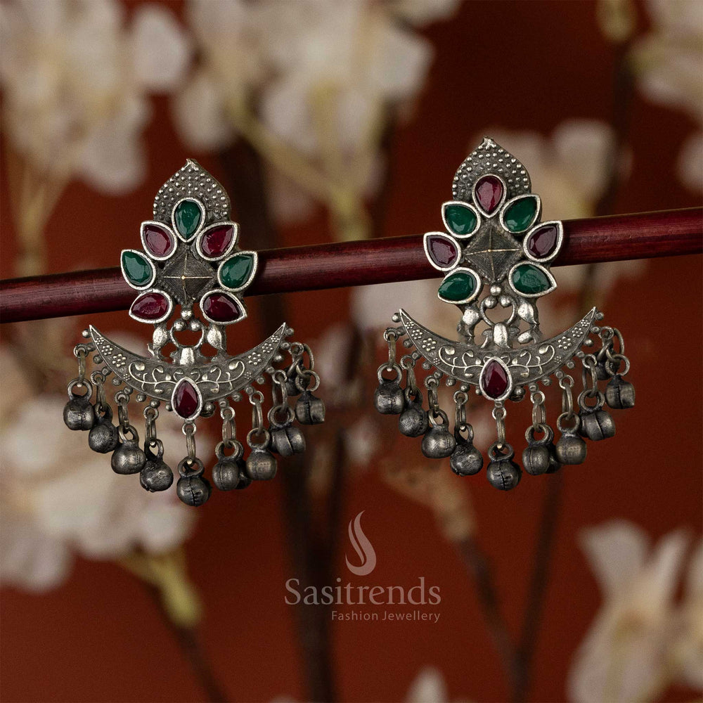 Latest Oxidised Ruby Green Stones Ghungroo Beads Hanging Floral Designer Earrings Sasitrends Online Shopping