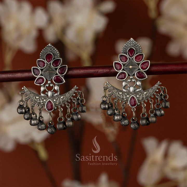 Ruby Stone Floral Designer Latest Oxidised Earrings Sasitrends Online Shopping