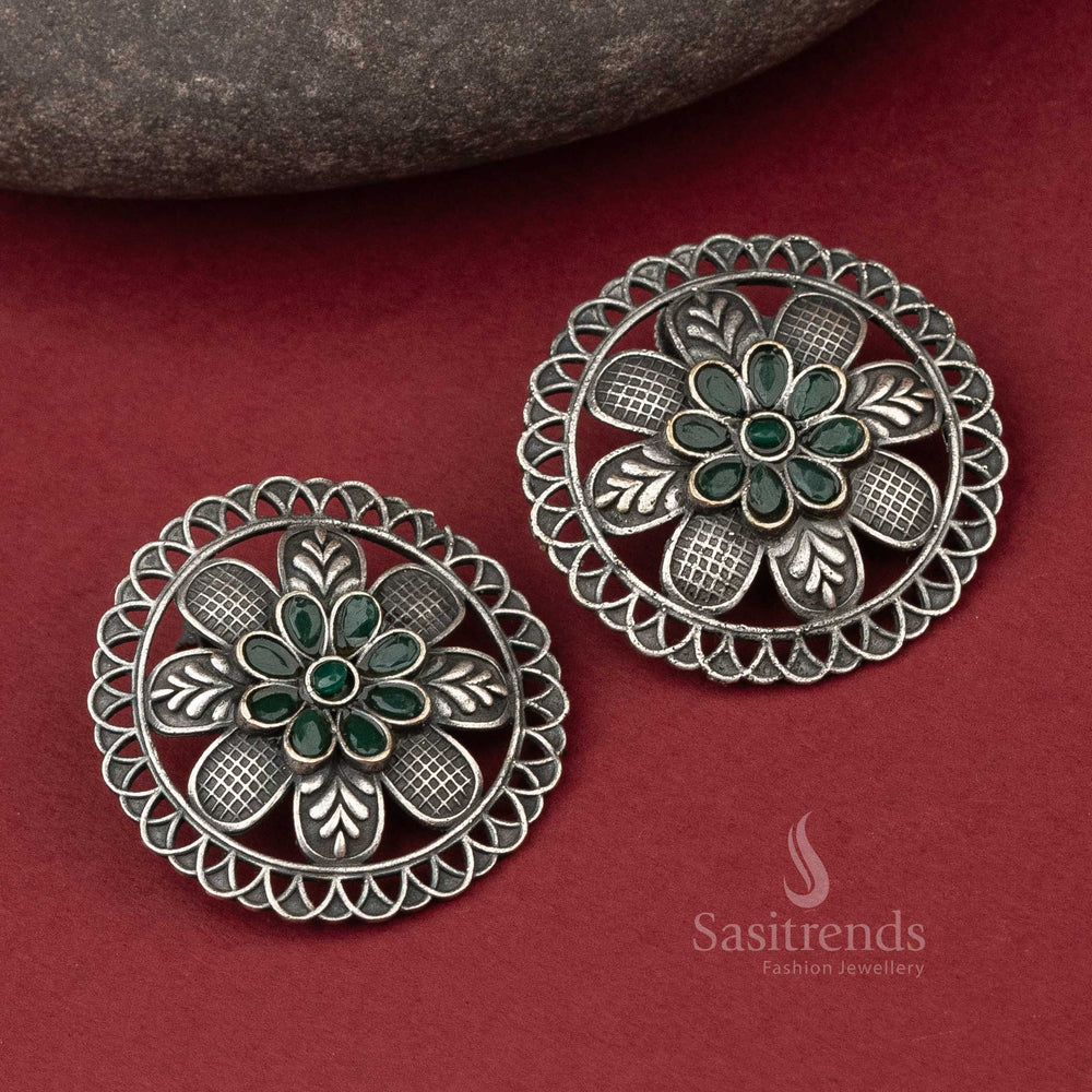 Green Floral Vintage Latest Oxidised Circle Designer Earrings Online Shopping