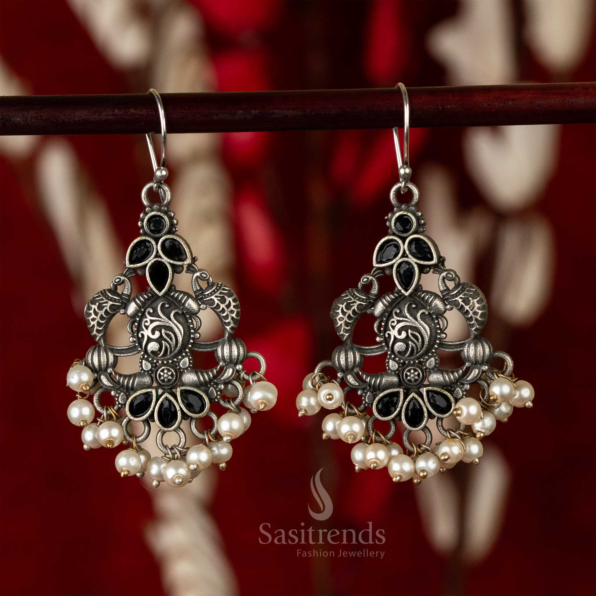 Latest Oxidissed Black Stones Stud Silver Earrings Sasitrends Online Shopping