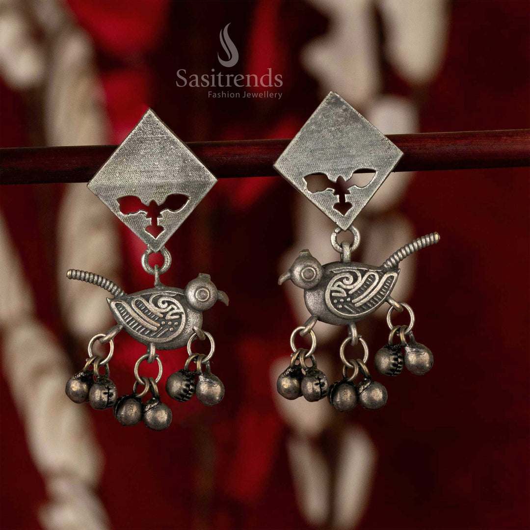 Oxidised silver look alike bird Ghungroo earrings for Navarathiri Sasitrends Online Shopping