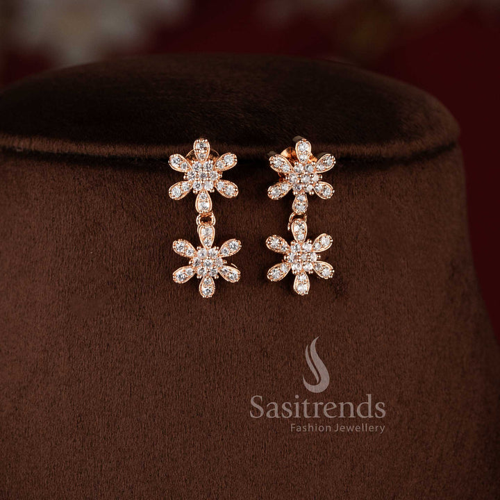 American diamond bridal party wear necklace set in rose gold with white AD stones by Sasitrends