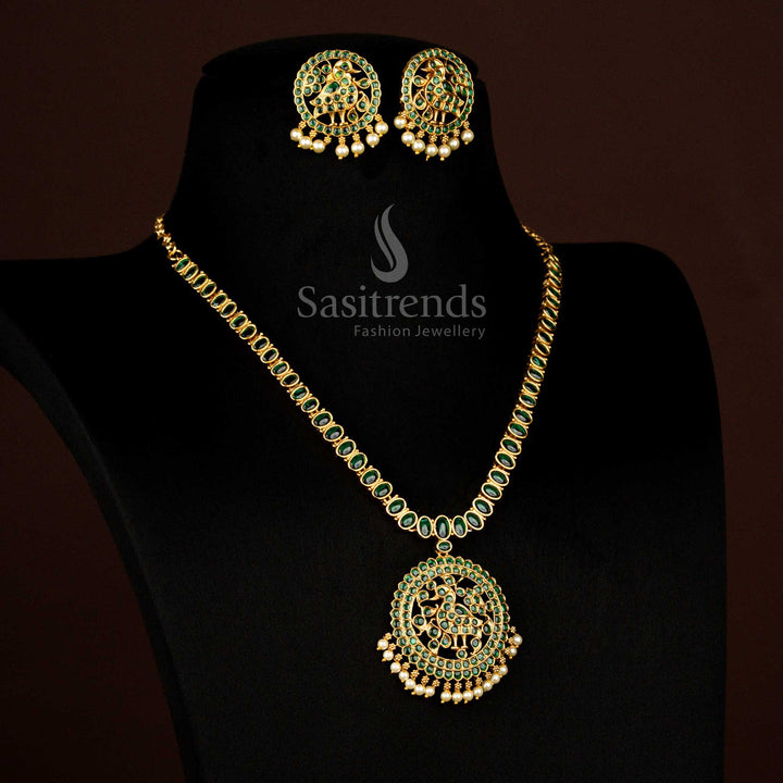 Premium swan motif bridal necklace set with matte gold plating and earrings Sasitrends