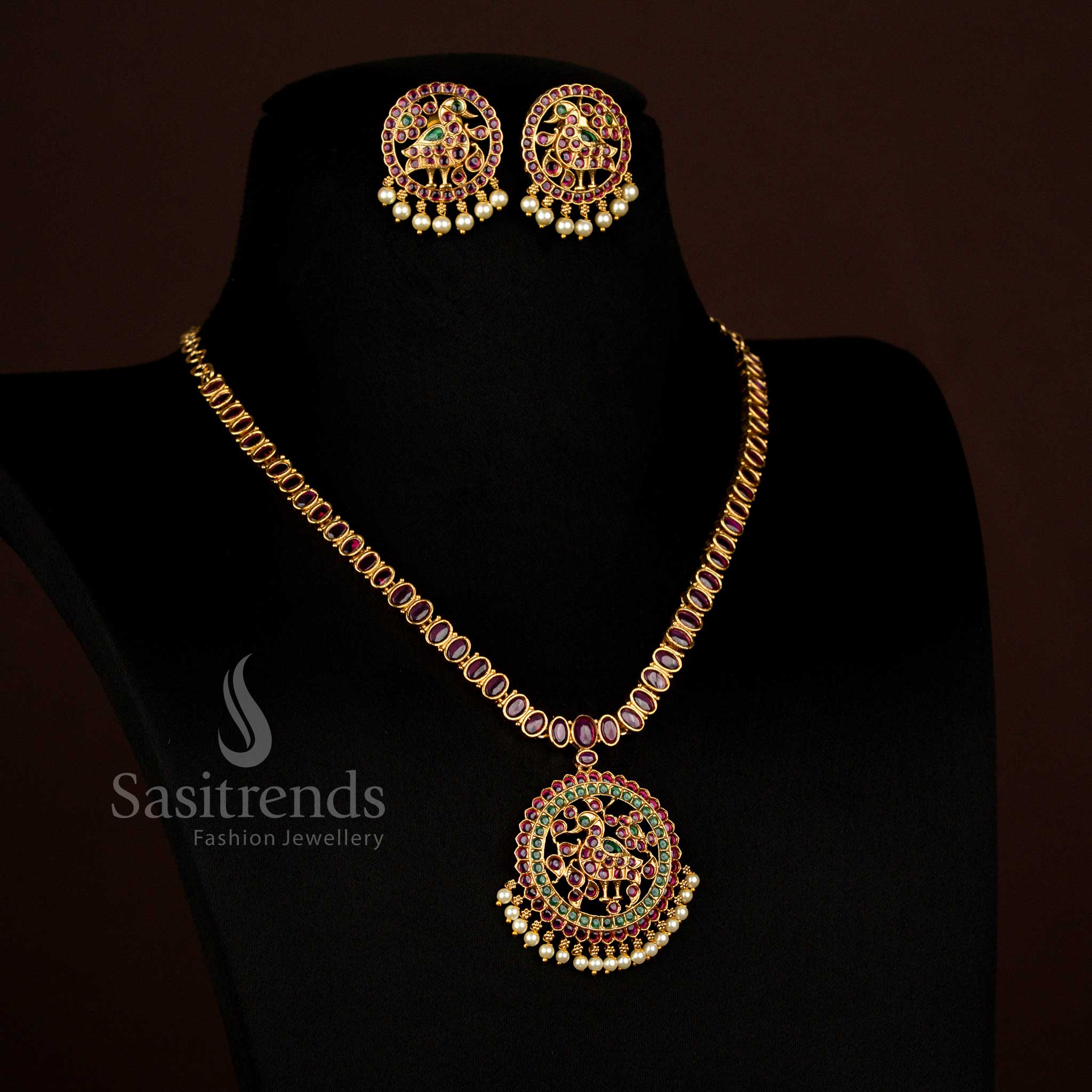 Premium swan motif bridal necklace set with matte gold plating and earrings Sasitrends