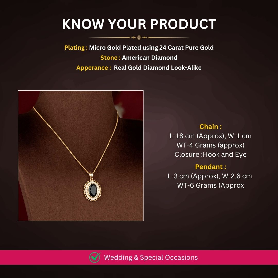 Amazing Micro Gold Plated Oval Gemstone Diamond Halo Pendant Chain Necklace - Sasitrends