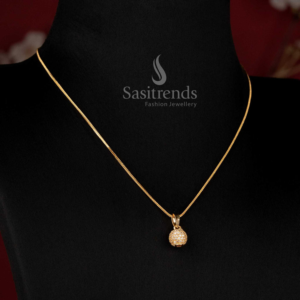 Sparkling Micro Gold Plated American Diamond Sphere Pendant Chain Necklace for Party Wear Festive Wear Casual Outings and Special Occasions - Sasitrends