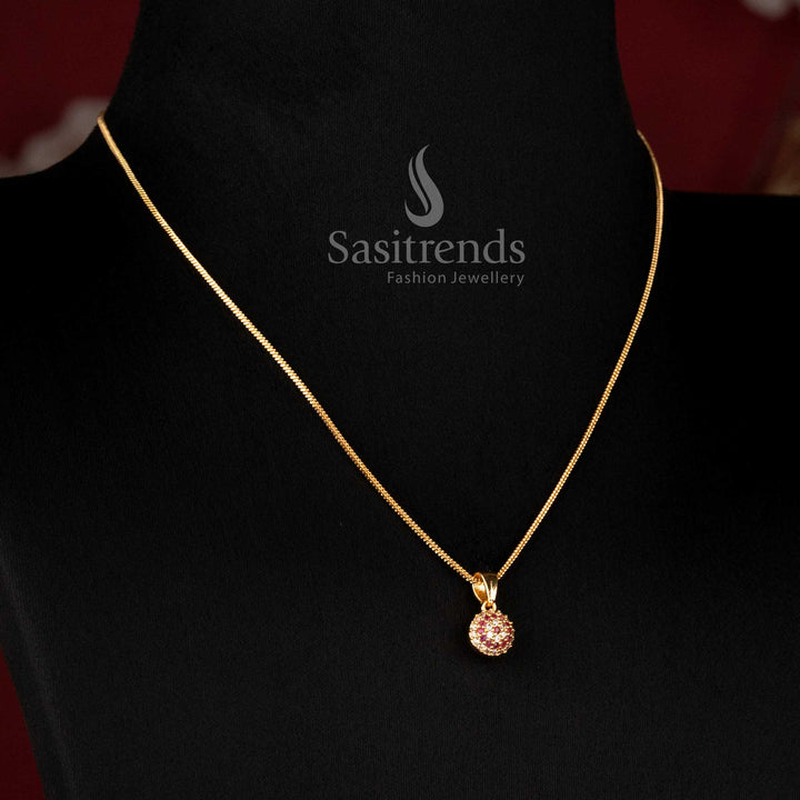 Micro Gold Plated Ruby Ball Pendant Chain Necklace for Trendy Wear Festive Wear Party Wear and Special Occasions - Sasitrends
