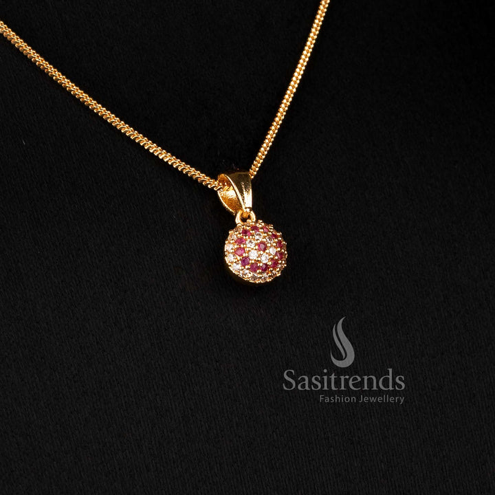 Amazing American Diamond Ball Pendant Micro Gold Plated Chain Necklace - Sasitrends