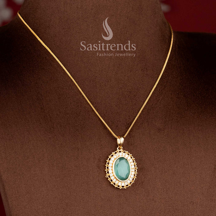 Elegant 24K Micro Gold Plated oval gemstone pendant for daily and office wear - Sasitrends