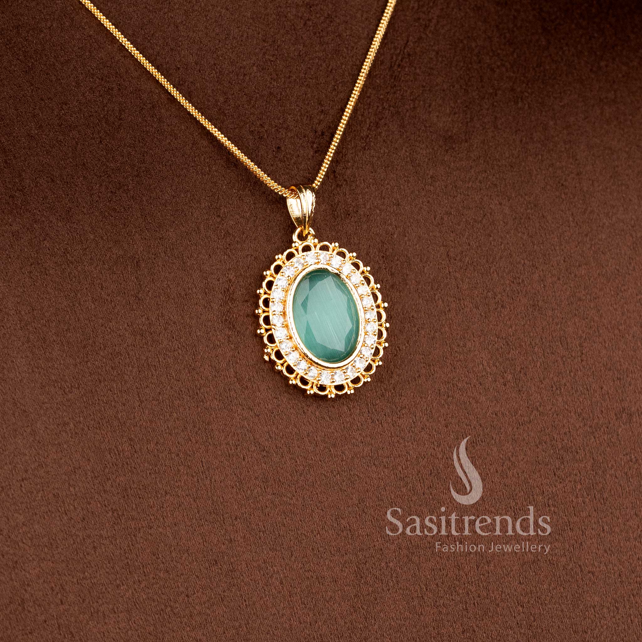 Elegant 24K Micro Gold Plated oval gemstone pendant for daily and office wear - Sasitrends
