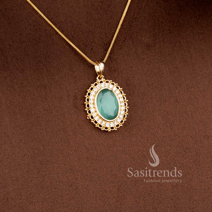 Elegant 24K Micro Gold Plated oval gemstone pendant for daily and office wear - Sasitrends