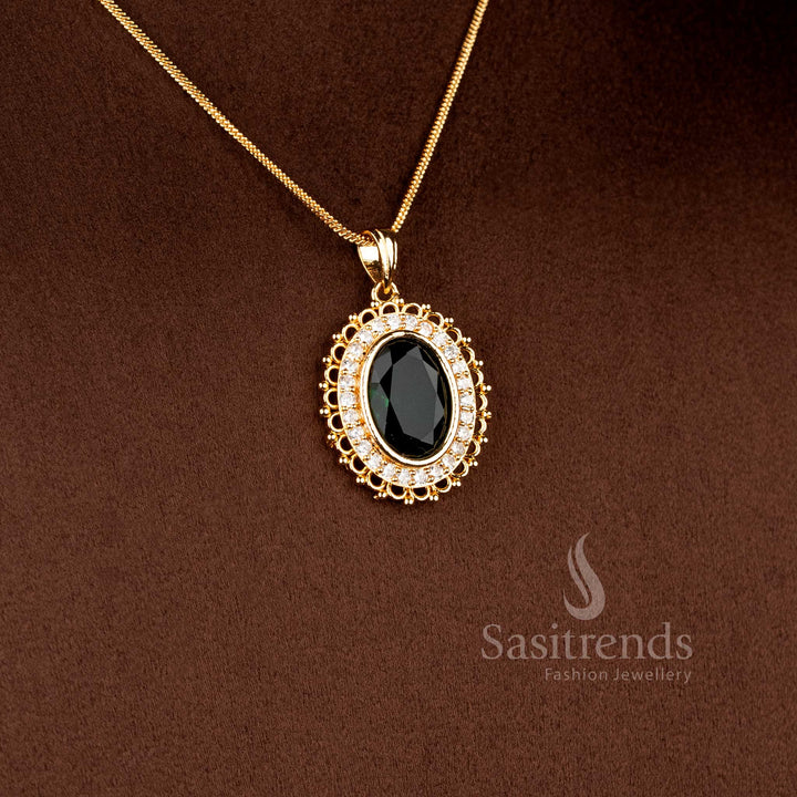Detailed sparkling diamond stone disc pendant with One Gram Micro Gold finish - Sasitrends