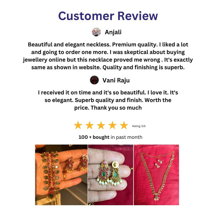 Guaranteed Micro gold plated AD stone palakka necklace set - Sasitrends