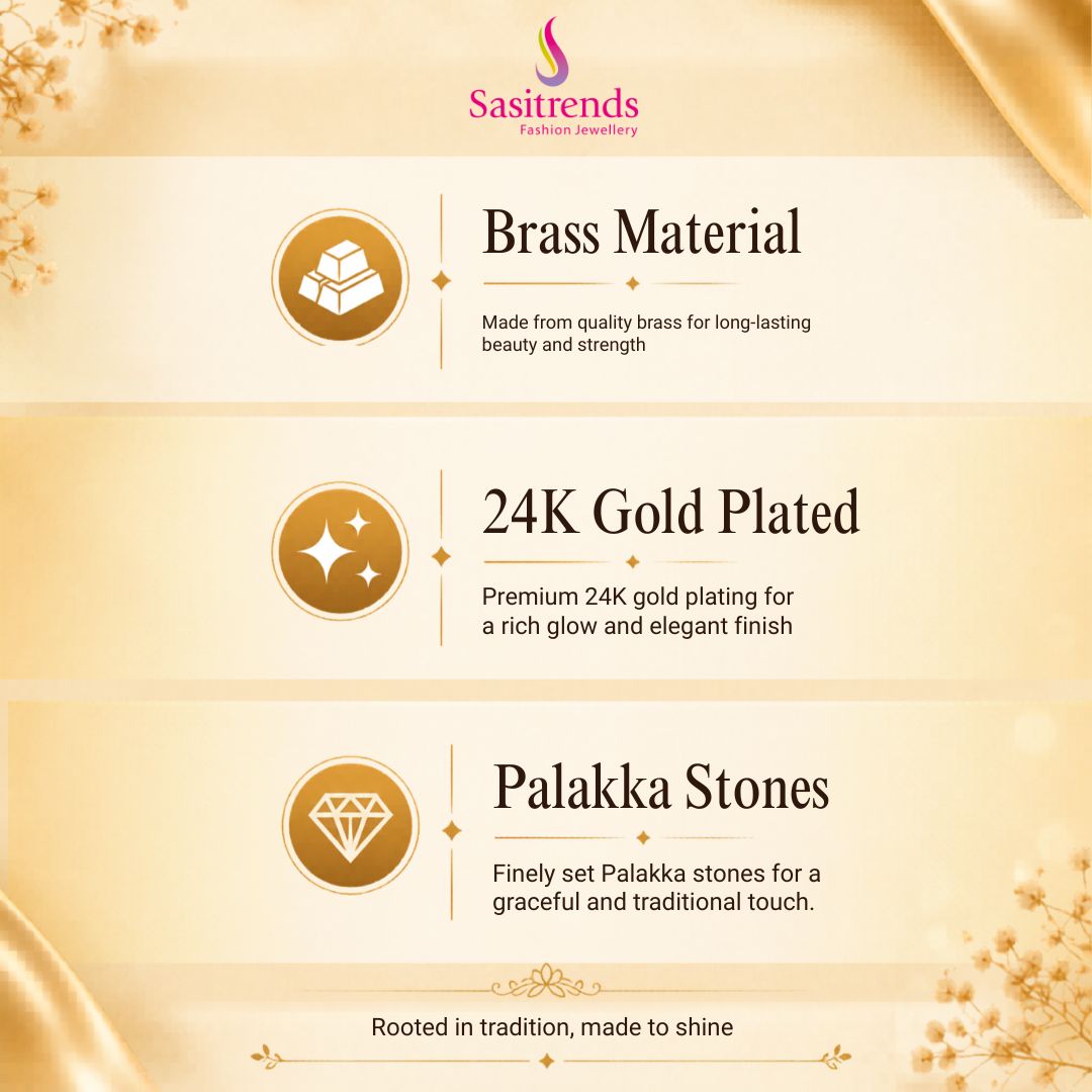 Guaranteed Micro gold plated AD stone palakka necklace set - Sasitrends