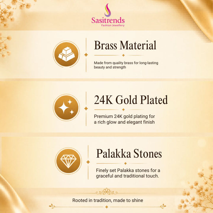 Guaranteed Micro gold plated AD stone palakka necklace set - Sasitrends