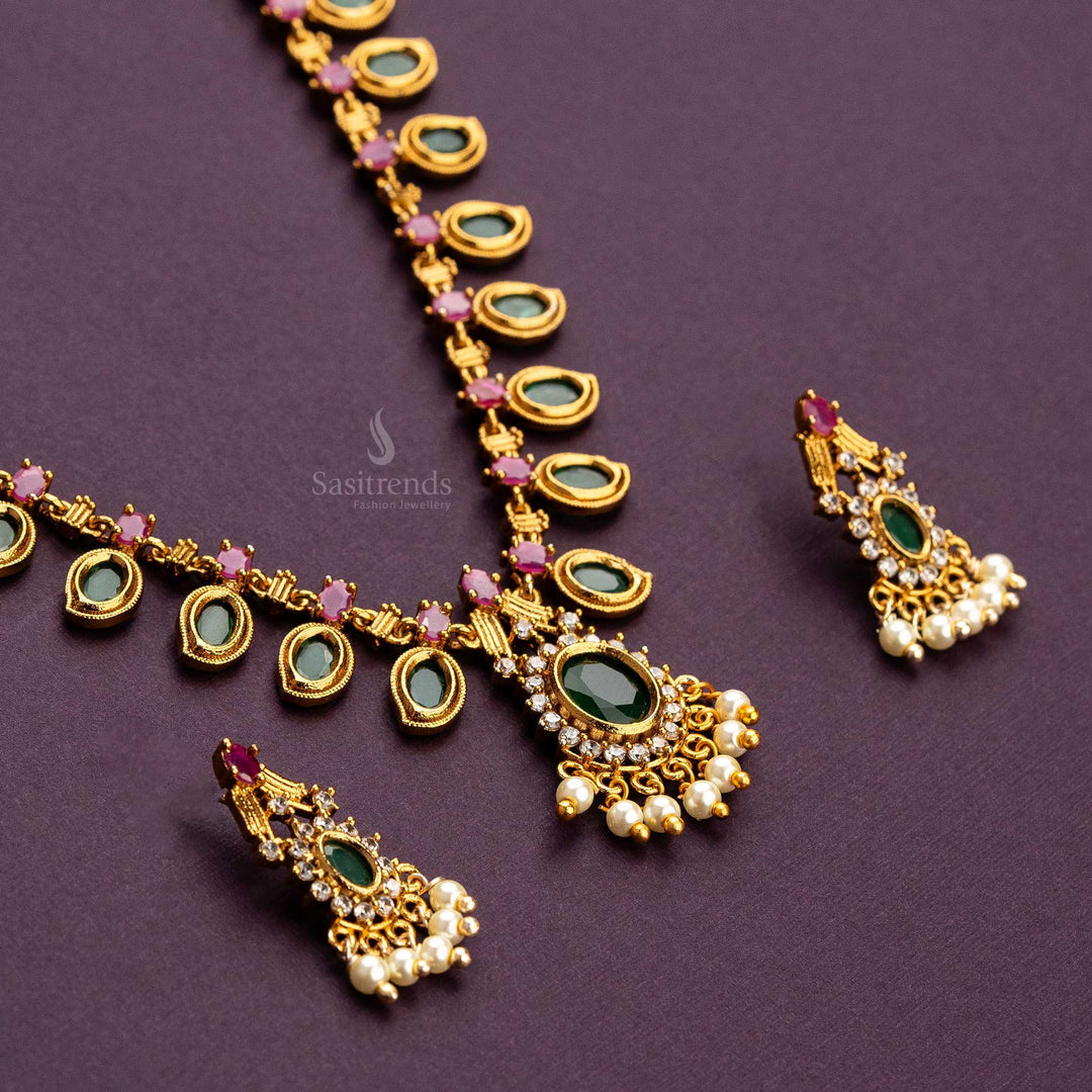 Traditional Mango Palakka Necklace Mango Pendant Gold Palakka Mala