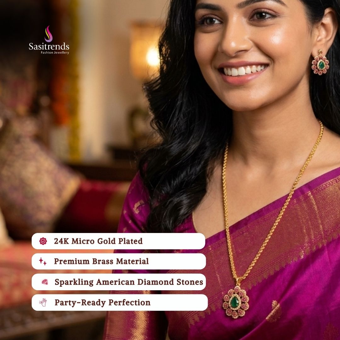 Amazing Micro Gold Plated Teardrop Floral Cluster AD Stone Dasavatharam Chain Necklace – Guaranteed Quality - Sasitrends