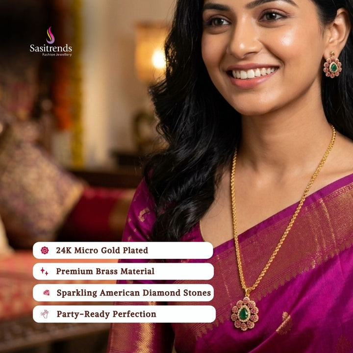 Amazing Micro Gold Plated Teardrop Floral Cluster AD Stone Dasavatharam Chain Necklace – Guaranteed Quality - Sasitrends