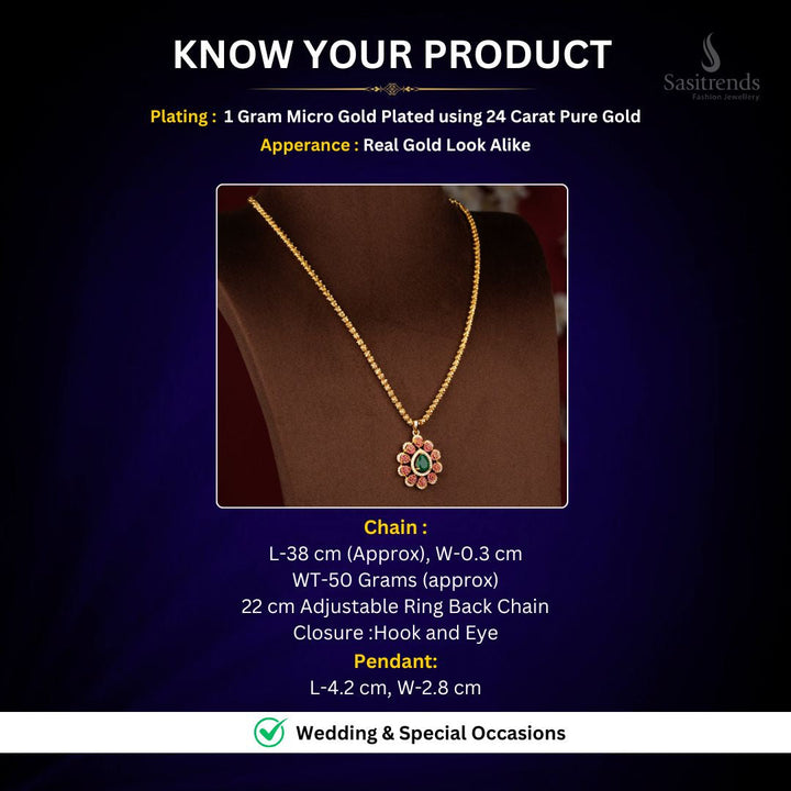 Amazing Micro Gold Plated Teardrop Floral Cluster AD Stone Dasavatharam Chain Necklace – Guaranteed Quality - Sasitrends