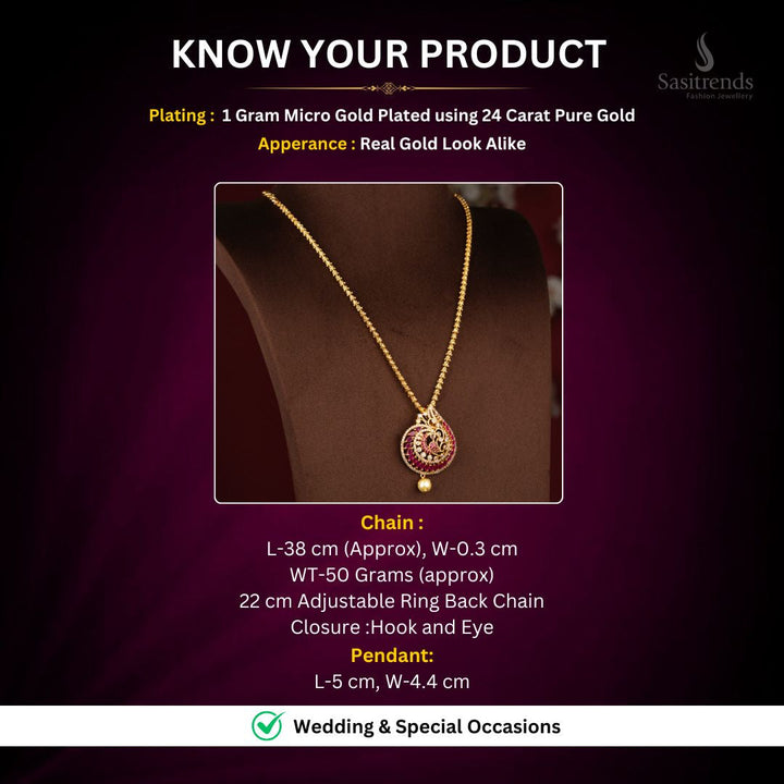 One Gram Micro Gold Plated Peacock Swirl AD Stone Dasavatharam Necklace for Women - Sasitrends