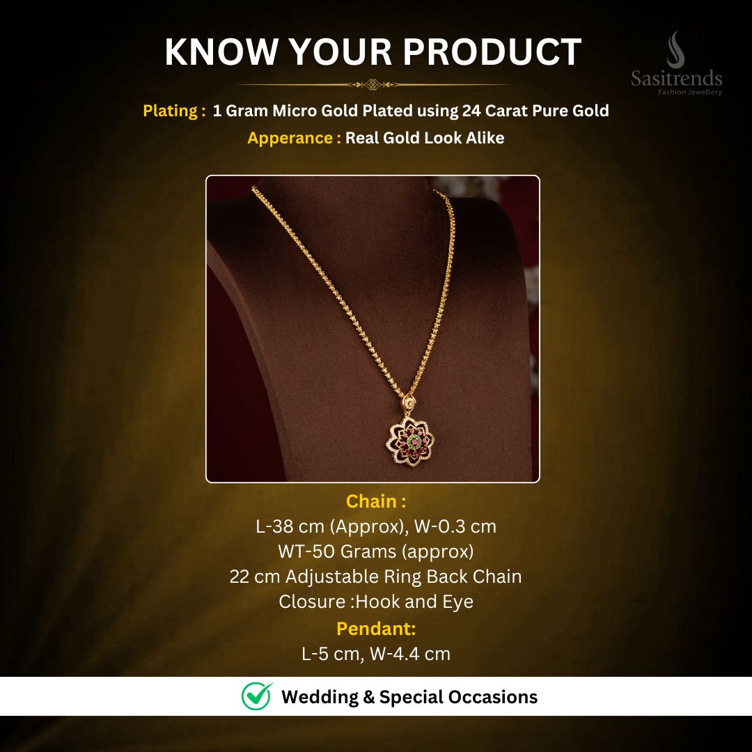 One Gram 24K Micro Gold Plated Floral Cluster AD Stone Dasavatharam Rope Chain Necklace - Sasitrends