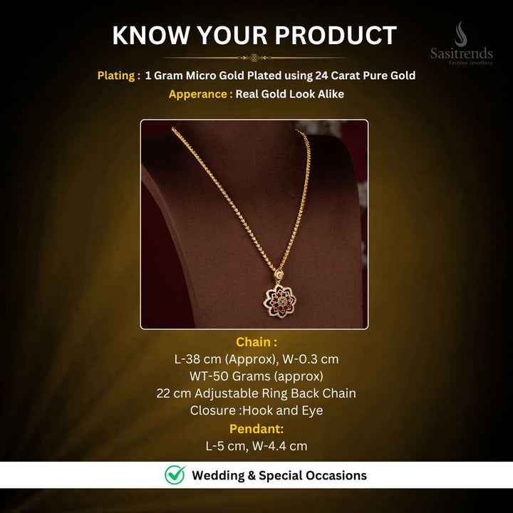One Gram 24K Micro Gold Plated Floral Cluster AD Stone Dasavatharam Rope Chain Necklace - Sasitrends