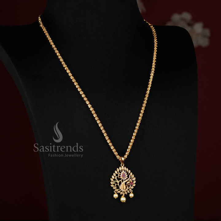 Micro Gold Plated Divine Peacock AD Stone Dasavatharam Rope Chain Necklace - Sasitrends