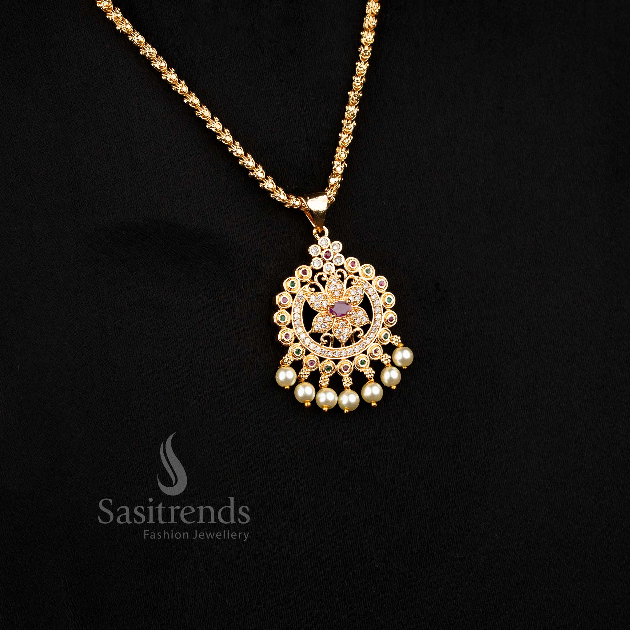 24K One Gram Micro Gold Plated Floral Medallion Dasavatharam Necklace for Wedding and Festive Wear - Sasitrends