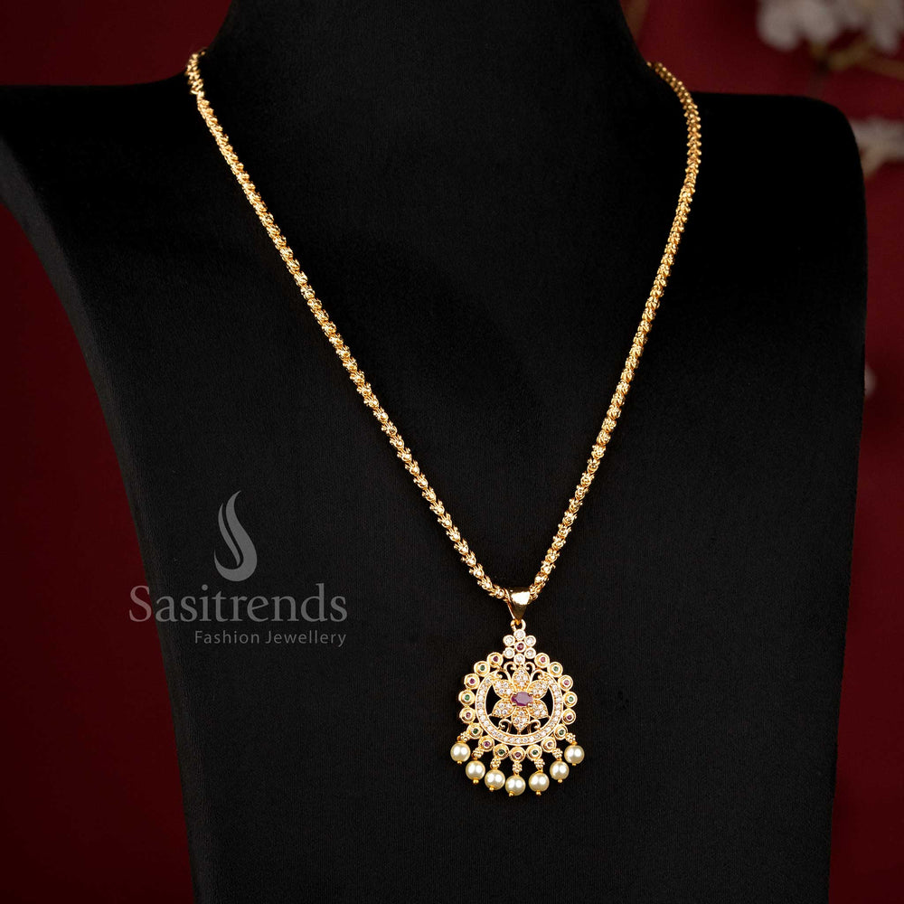 24K One Gram Micro Gold Plated Floral Medallion Dasavatharam Necklace for Wedding and Festive Wear - Sasitrends