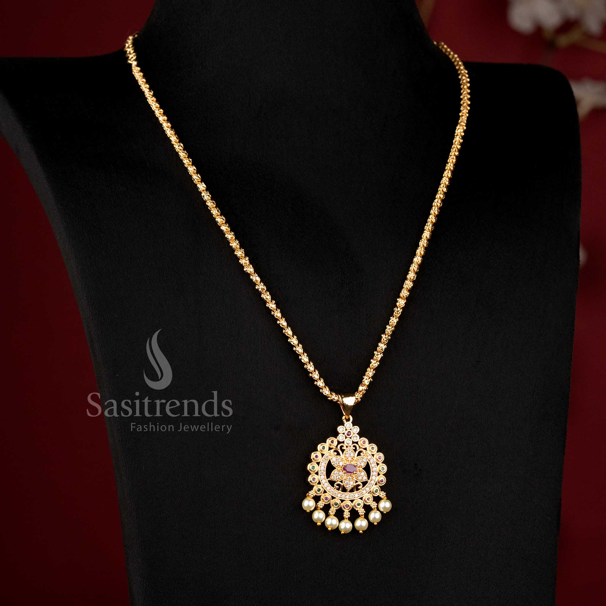 24K One Gram Micro Gold Plated Floral Medallion Dasavatharam Necklace for Wedding and Festive Wear - Sasitrends