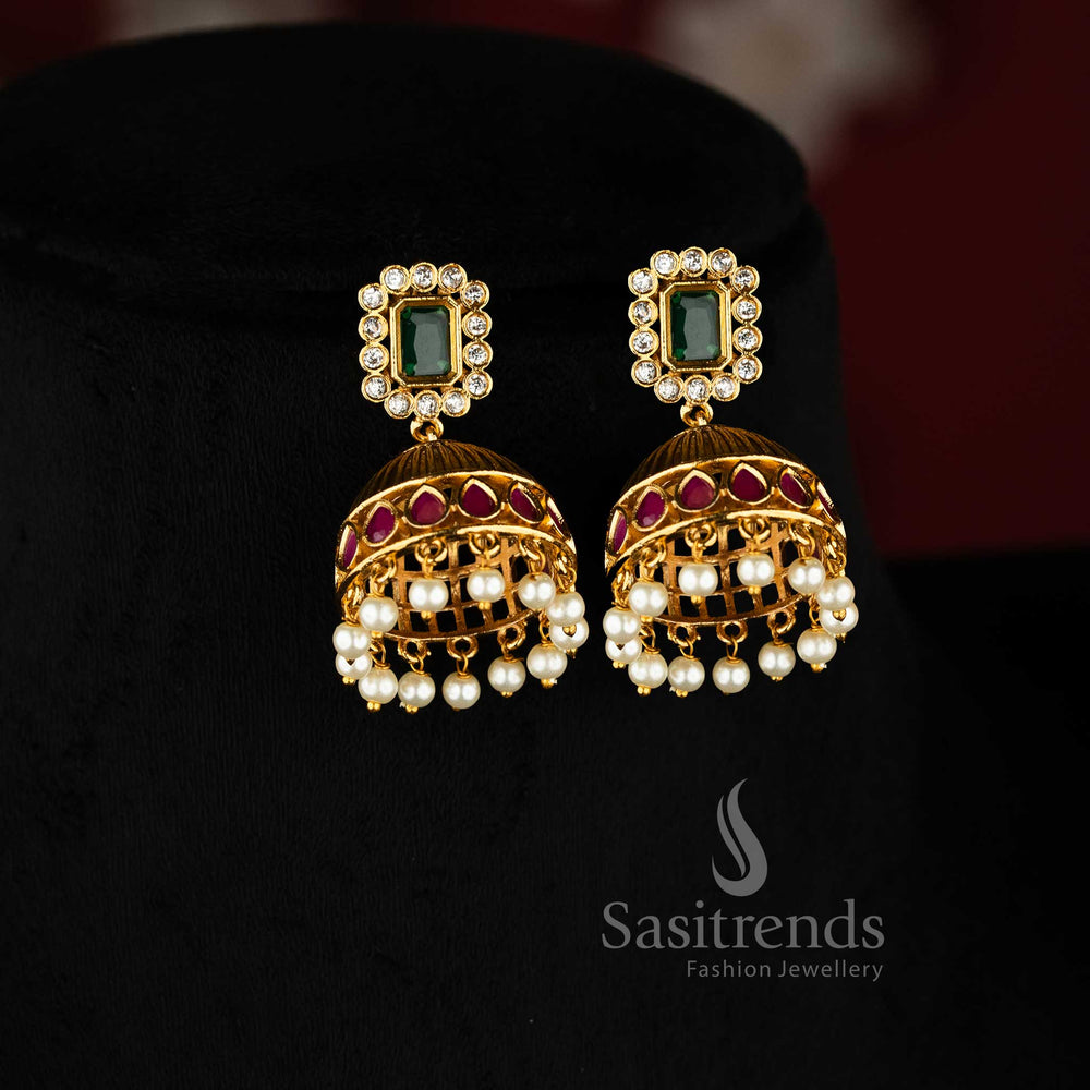 Traditional Temple Gold Plated Lakshmi Peacock Choker Pearl Necklace with AD Stones for Women - Sasitrends