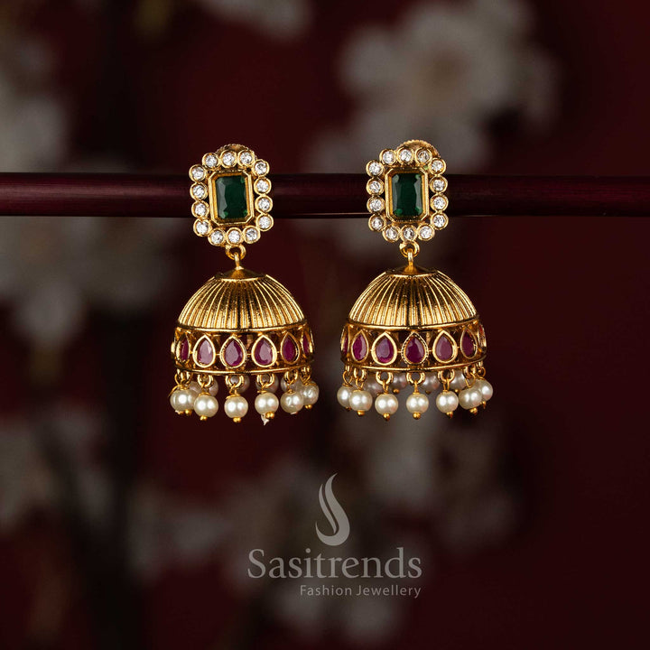 Traditional Temple Gold Plated Lakshmi Peacock Choker Pearl Necklace with AD Stones for Women - Sasitrends