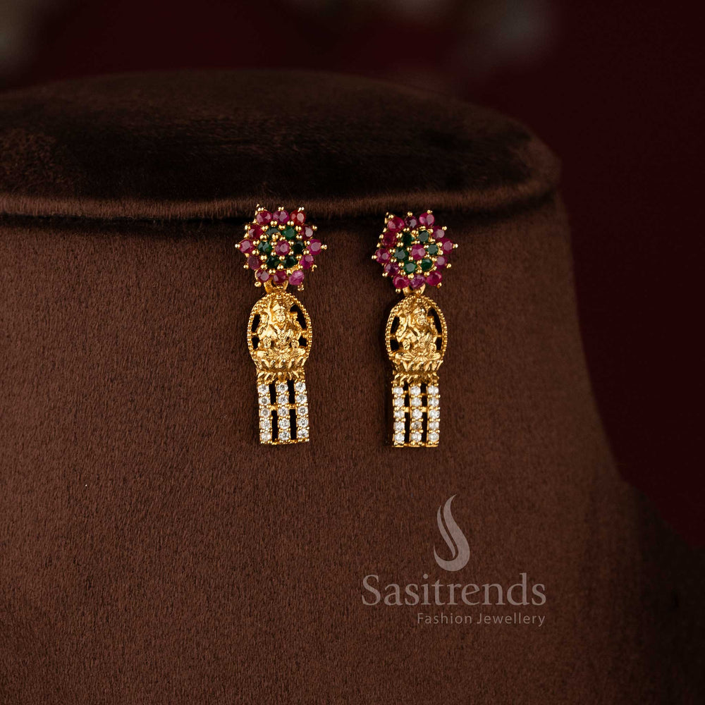 Festive wear Lakshmi necklace set designed with intricate floral motifs and American Diamond stones - Sasitrends