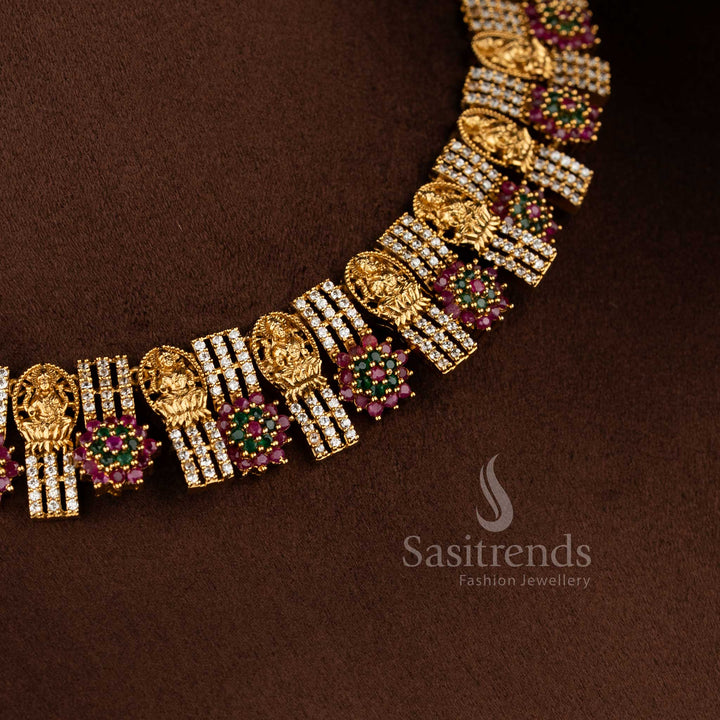 Traditional matte gold plated necklace set featuring floral patterns and temple-inspired craftsmanship - Sasitrends