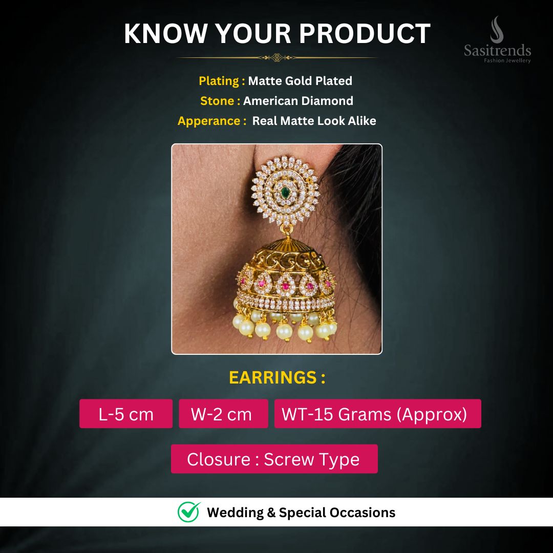 Matte Gold plated AD earrings Measurement Image - Sasitrends