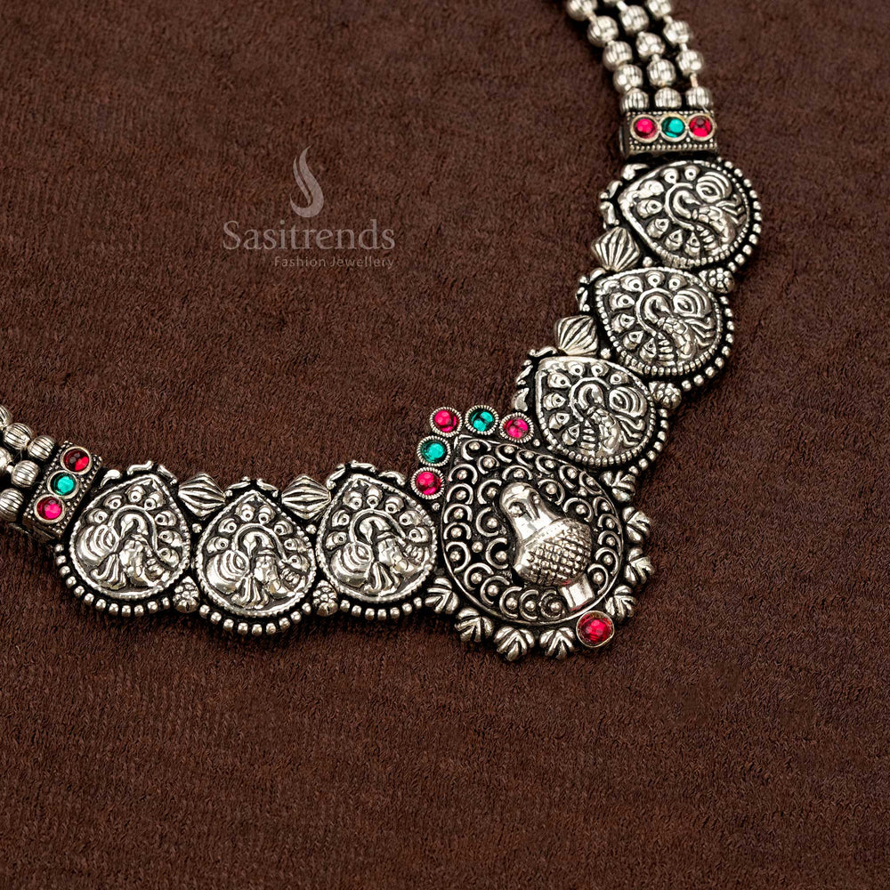 High-quality oxidised jewellery set with floral-inspired pendant - Sasitrends