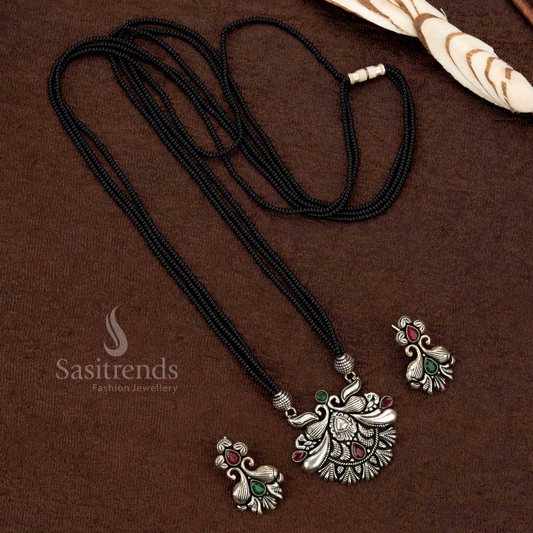 Oxidised black beaded necklace set with paisley pendant design - Sasitrends