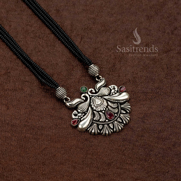 High-quality oxidised jewellery set with black bead strands and pendant - Sasitrends