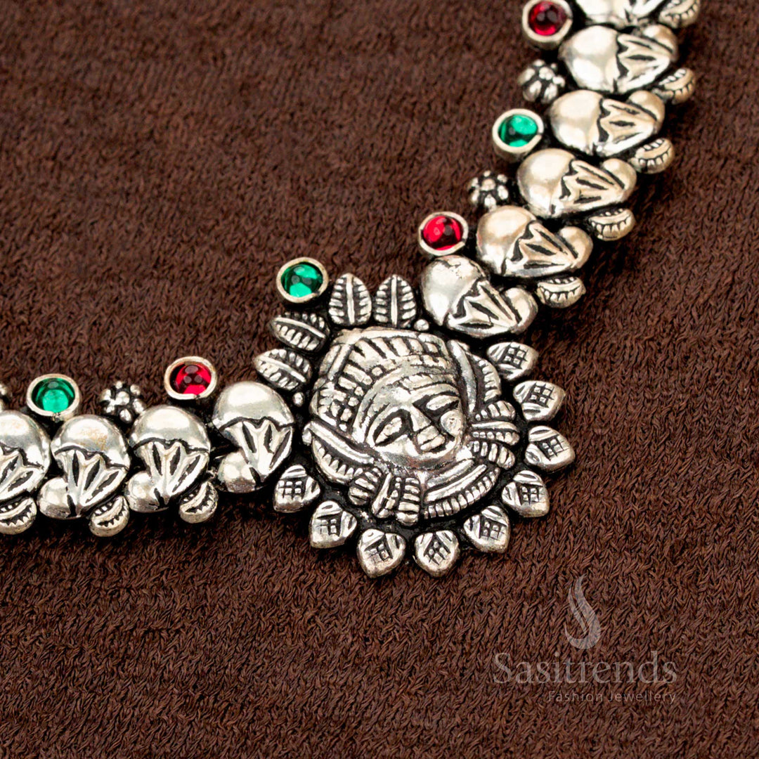 Traditional Navarathri choker with antique temple motif detailing