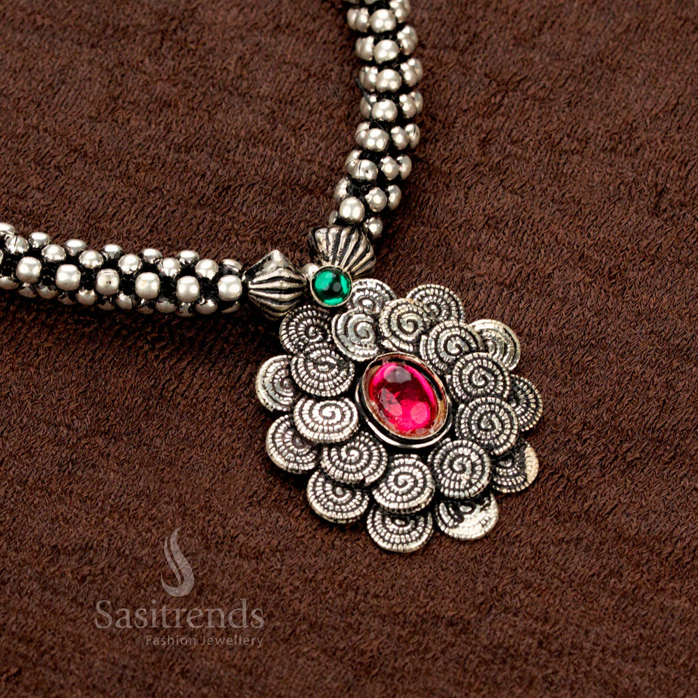 Kolapuri oxidised choker necklace with spiral floral pendant – Sasitrends