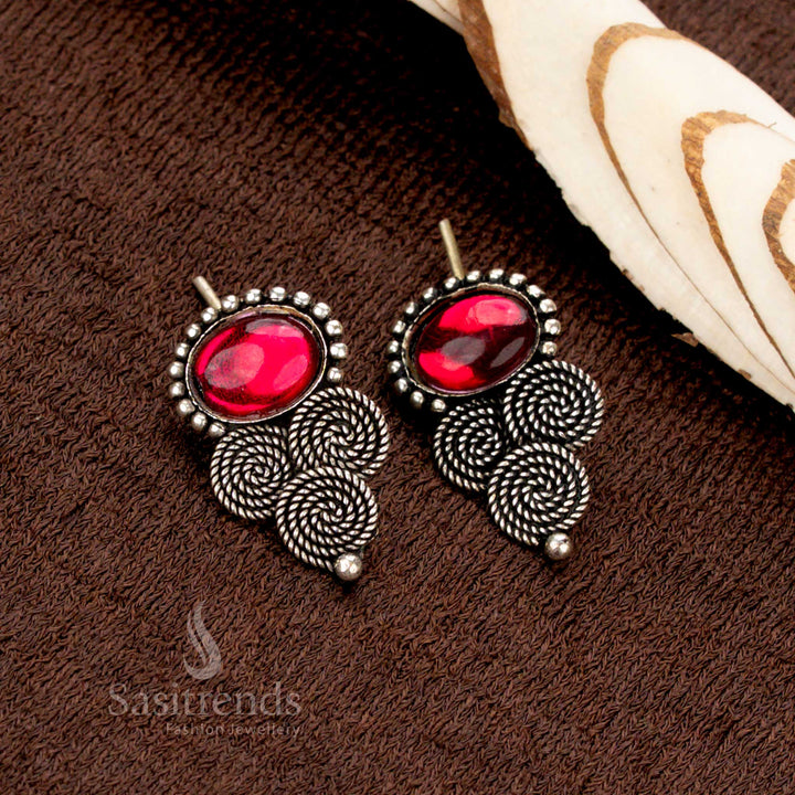Kolapuri oxidised choker necklace with spiral floral pendant – Sasitrends