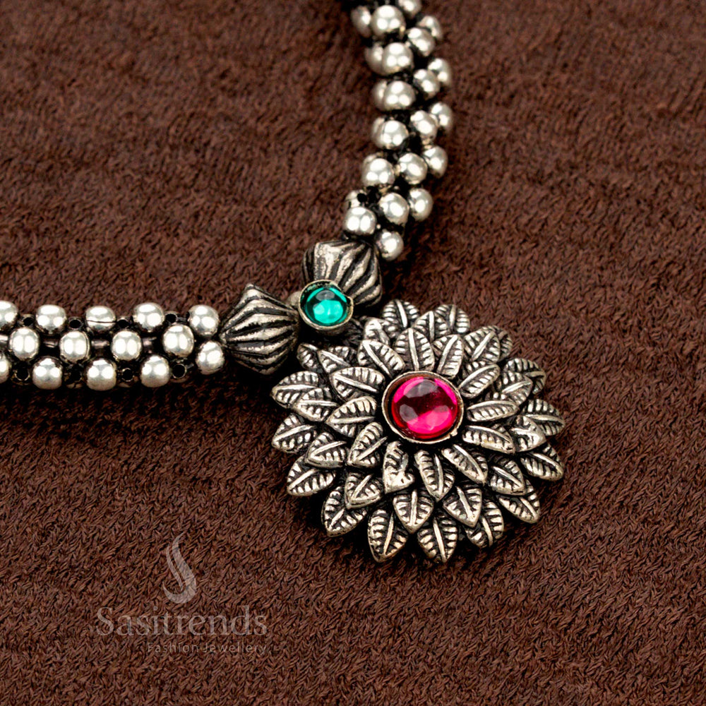 Traditional floral oxidised choker with matching earrings for festive wear – Sasitrends