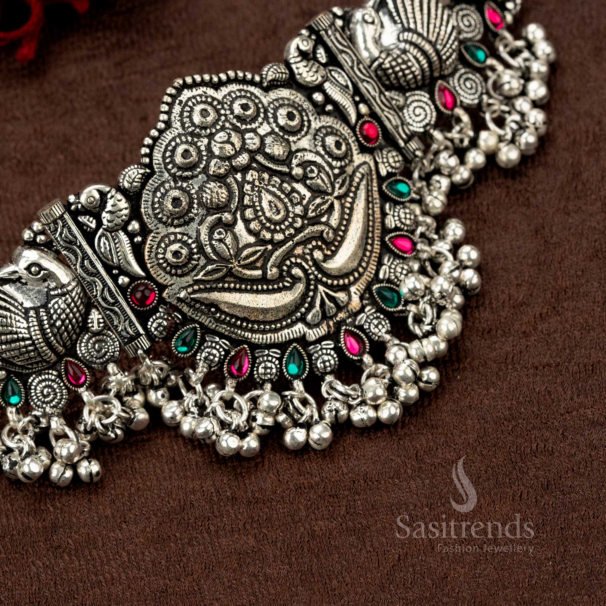 Heritage-inspired oxidised choker necklace set for festive occasions - Sasitrends