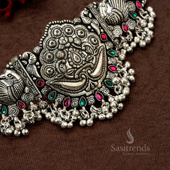 Heritage-inspired oxidised choker necklace set for festive occasions - Sasitrends